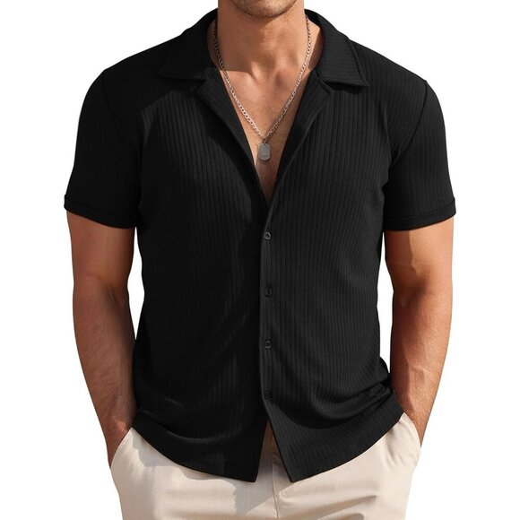 Other - Mens Knit Button Down Shirt Short Sleeve Button Up Shirt Summer Casual Beach Top